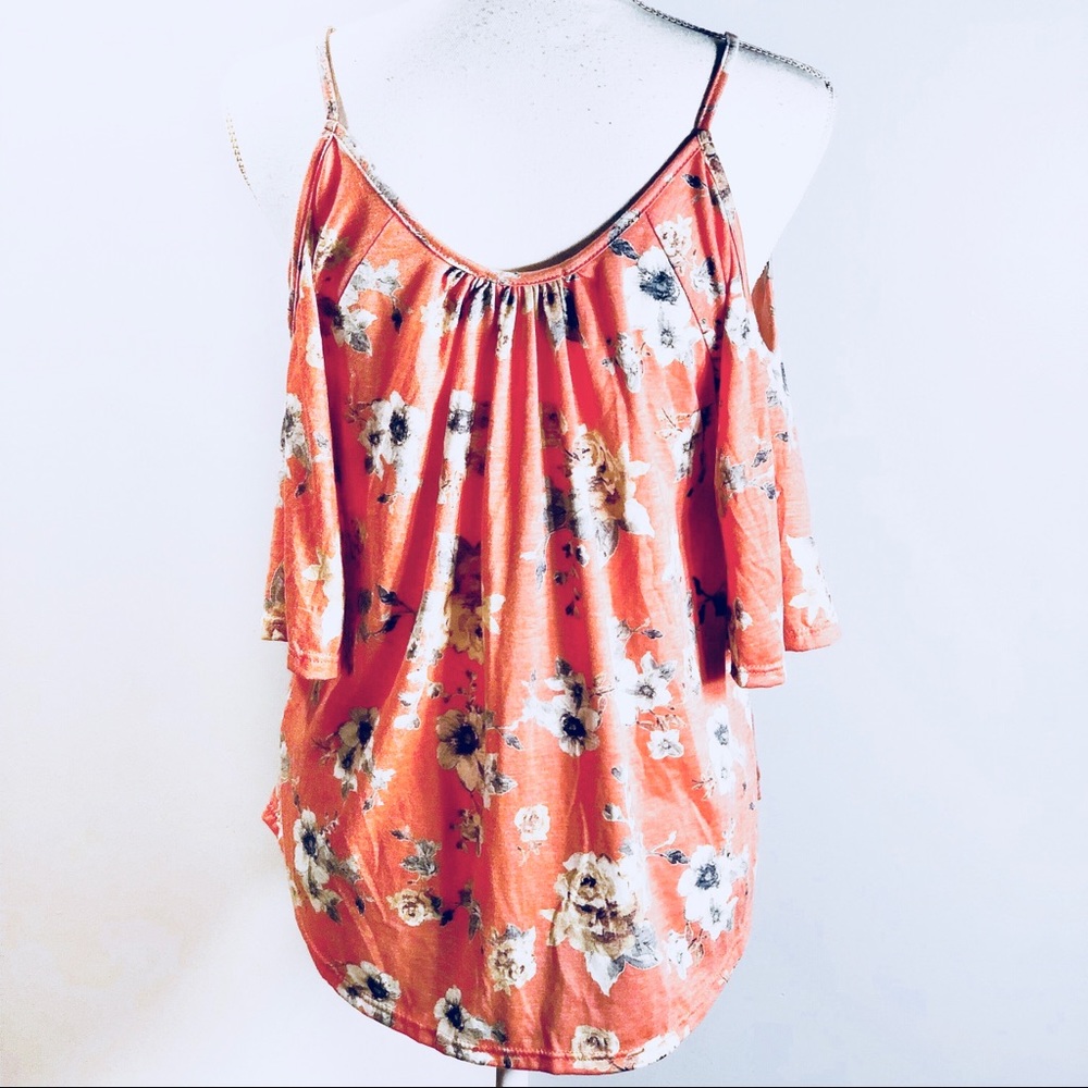 Ginger G Pink Floral Cold Shoulder Top - Picture 6 of 8